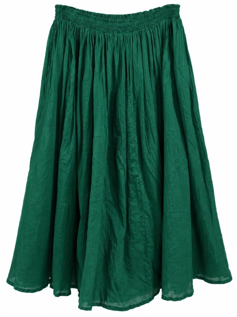 Chaudry KC Green Cotton Gauze Midi Skirt Elastic Waist Boho Peasant India L